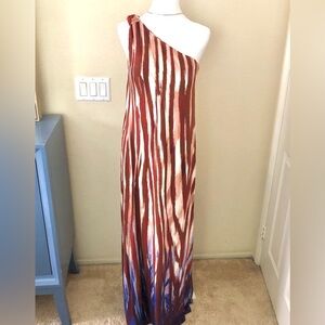 Soma Unwind Brown and Cream One Shoulder Maxi Dress